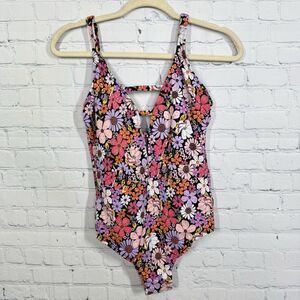 Time and Tru One Piece Bikini Swimsuit Women Medium 8/10 Floral Prairie Cottage